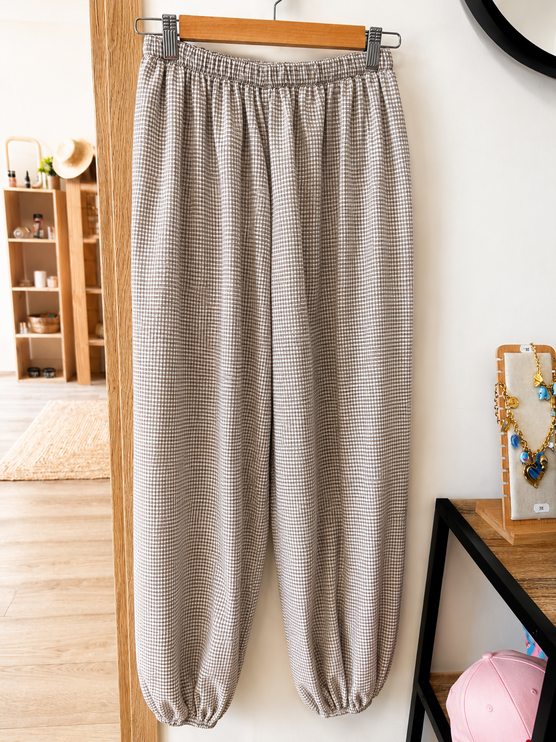 Pantalon Vichy beige